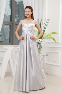 Ruching Beading A-line Grey Long Prom Dress
