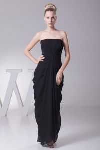 Black Column Strapless Ruching Prom Dress