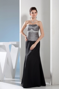 Rhinestone Column Strapless Long Black and Silver Mother of Bride Dresses