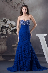 Rhinestone and Ruffled Layers Mermaid Royal Blue Sweetheart 2013 Prom Dress
