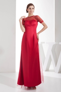 Scoop Ankle-length Empire Sequins Red Mother of Bride Dresses with Short Sleeves