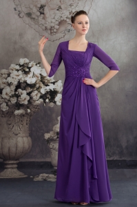 Simple Empire Square long Purple 2013 Mother of Bride Dresses with Beading