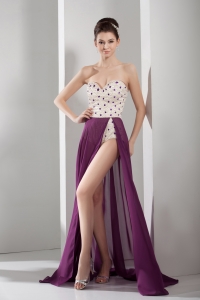 Venetian pearl Column Sweetheart long Prom Dress in Purple