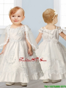 Best Spaghetti Straps Cap Sleeves Flower Girl Dress with Lace and Beading