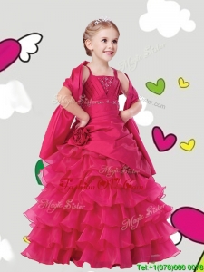 Gorgeous Straps Birthday Party Dress with Ruffled Layers and Hand Made Flowers