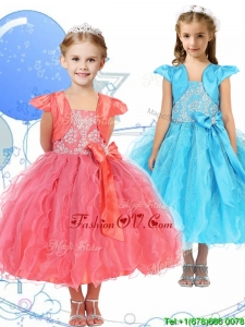 Modest Spaghetti Straps Birthday Party Dress with Beading and Ruffles
