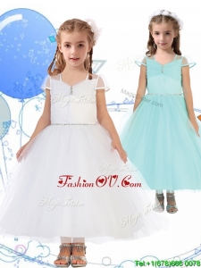See Through Square Cap Sleeves Birthday Party Dress with Beading
