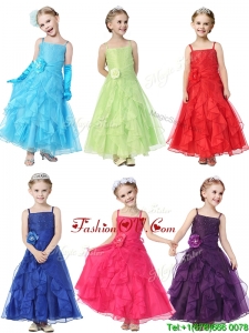 Gorgeous Spaghetti Straps Hand Made Flowers and Ruffles Cheap Flower Girl Dress in Organza