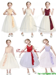New Arrivals Scoop Tulle Cheap Flower Girl Dress with Beading