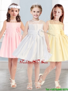 See Through Scoop Little Girl Pageant Dress with Hand Made Flowers