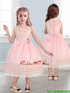 Beautiful Scoop Little Girl Pageant Dress with Hand Made Flowers and Sequins