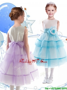 Discount Scoop Organza Flower Girl Dress with Hand Made Flowers and Ruffled Layers