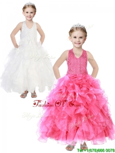Popular V Neck Sequins and Ruffles Little Girl Pageant Dress in Organza