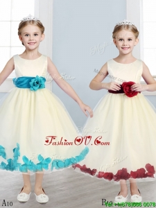 Sweet Scoop Little Girl Pageant Dress with Hand Made Flowers and Appliques