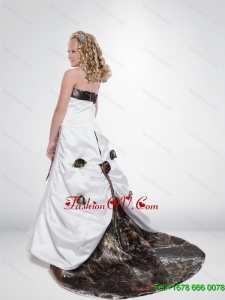 2015 A Line Strapless Camo Flower Girl Dresses with Hand Made Flowers