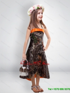 2015 High Low One Shoulder Camo Flower Girl Dresses