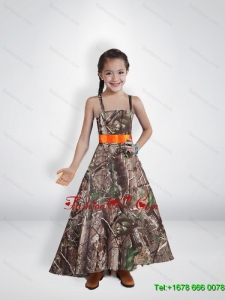 Comfortable Princess Straps Camo Flower Girl Dresses with Belt