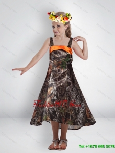 High Low Straps Camo Flower Girl Dresses with Sashes