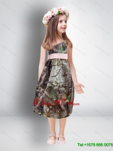 One Shoulder Tea Length Camo 2014 Flower Girl Dresses
