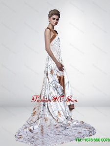 2015 Classical One Shoulder Camo Wedding Dresses with Court Train
