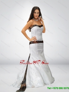 2015 Spring White Mermaid Strapless Camo Wedding Dresses with Brush Train