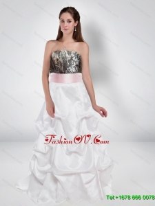 Feminine A Line Strapless Camo Wedding Dresses with Bowknot