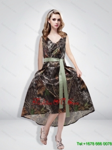 Beautiful Empire Camo Sashes Prom Dresses with V Neck for 2015