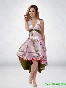 2015 Beautiful Multi Color High Low Camo Prom Dresses with Sashes