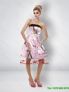 Comfortable Short Strapless Baby Pink Camo Prom Dresses