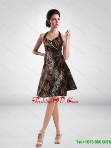 Discount Halter Top Knee Length Short Camo Prom Dresses in Multi Color