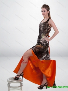 Luxurious Column Halter Top Camo Prom Dresses with High Slit