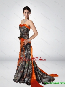 Luxurious Column Strapless Camo Prom Dresses with Hand Made Flower