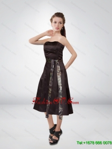 Simple Short Strapless Camo Prom Dresses with Tea Length