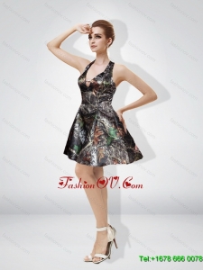 Discount 2015 Short Halter Mini Length Ruching Camo Prom Dresses