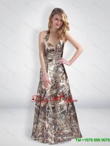 Elegant A Line Halter Top Multi Color Camo Prom Dresses with Brush Train