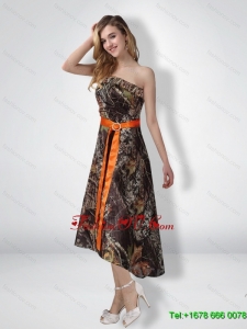 Short Strapless Strapless High Low Camo Prom Dresses with Sash