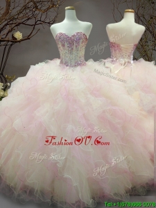 Elegant Beaded and Ruffled Organza Sweet 16 Dress in Rainbow