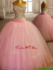 New Style Beaded Bodice Baby Pink Sweet 16 Dress in Tulle