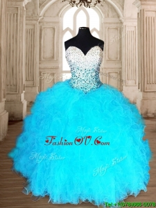 Romantic Aqua Blue Quinceanera Dress with Beading and Ruffles