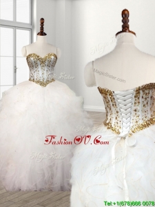 Visible Boning Beaded Bodice and Ruffled Quinceanera Dress in White