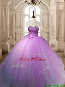 Beautiful Lilac Tulle Quinceanera Dress with Beading and Bowknot