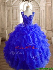 Gorgeous Royal Blue Straps Quinceanera Dress with Beading and Ruffles