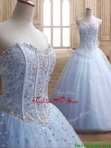 New Style Beaded Bodice Tulle Quinceanera Dress in Light Blue