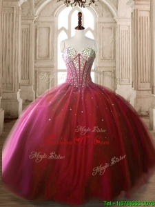 Classical Big Puffy Wine Red Quinceanera Dress with Beading