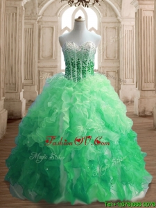 Inexpensive Beaded and Ruffled Quinceanera Dress in Gradient Color