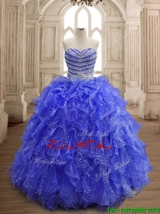 Latest Beaded and Ruffled Organza Quinceanera Dress with Really Puffy