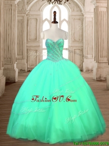 Modest Tulle Beaded Sweet 16 Dress in Turquoise