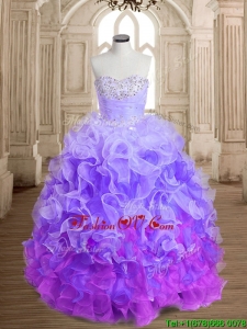 Unique Rainbow Big Puffy Quinceanera Dress with Beading and Ruffles