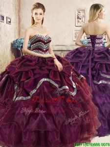 Comfortable Burgundy Quinceanera Dress with Beading and Pick Ups