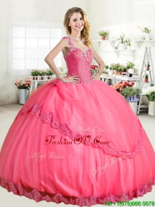 Lovely Straps Big Puffy Quinceanera Dress with Beading and Appliques